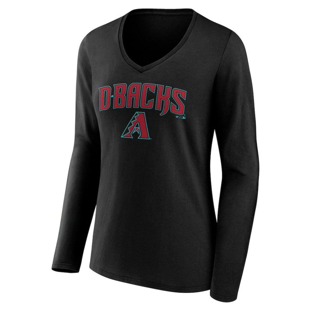 Arizona Diamondbacks Women's Team Lockup Long Sleeve V-Neck T-Shirt - Black
