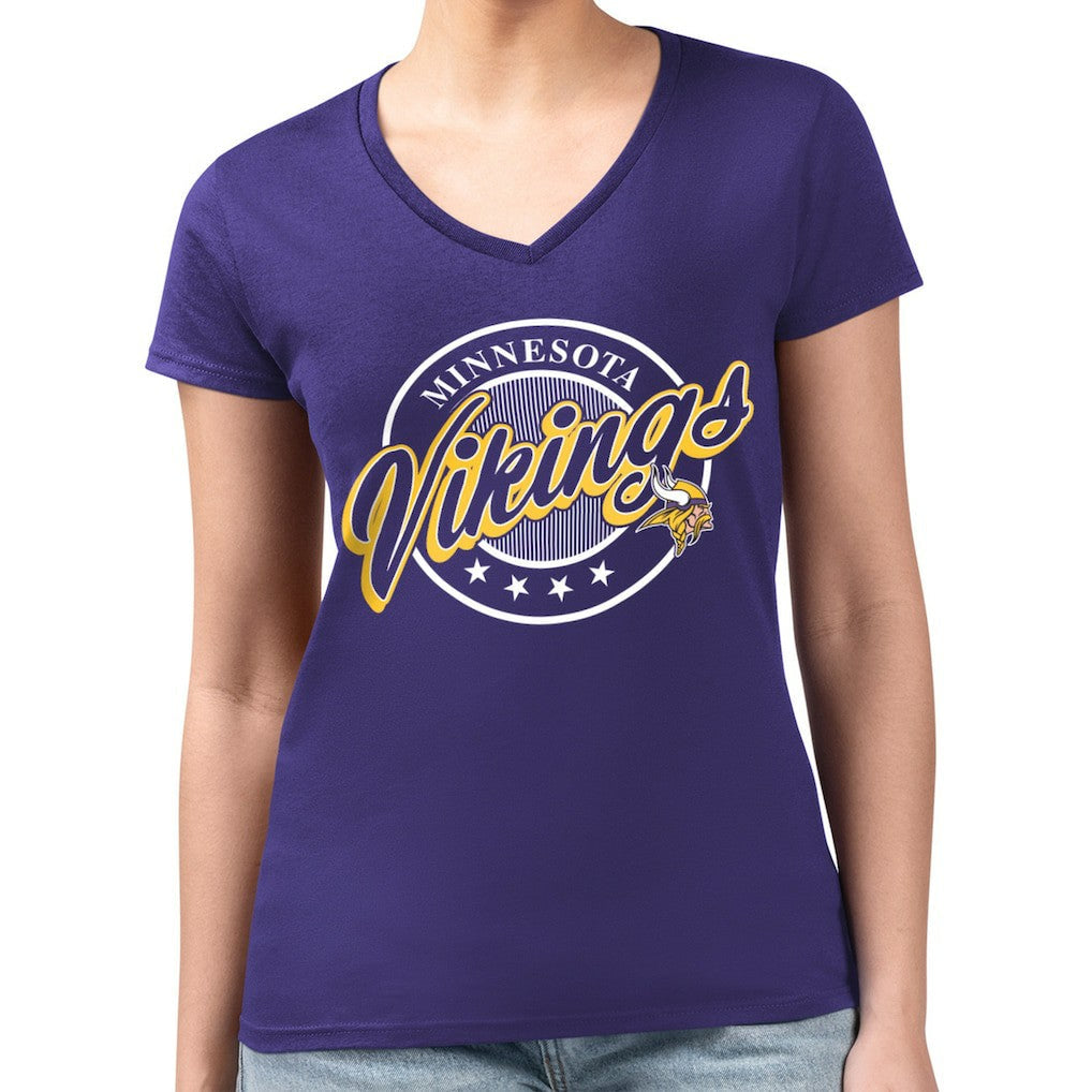 Minnesota Vikings G-III 4Her by Carl Banks Women's Super-Slim Fit Lightweight Pinstripe Circle V-Neck T-Shirt - Purple on sale