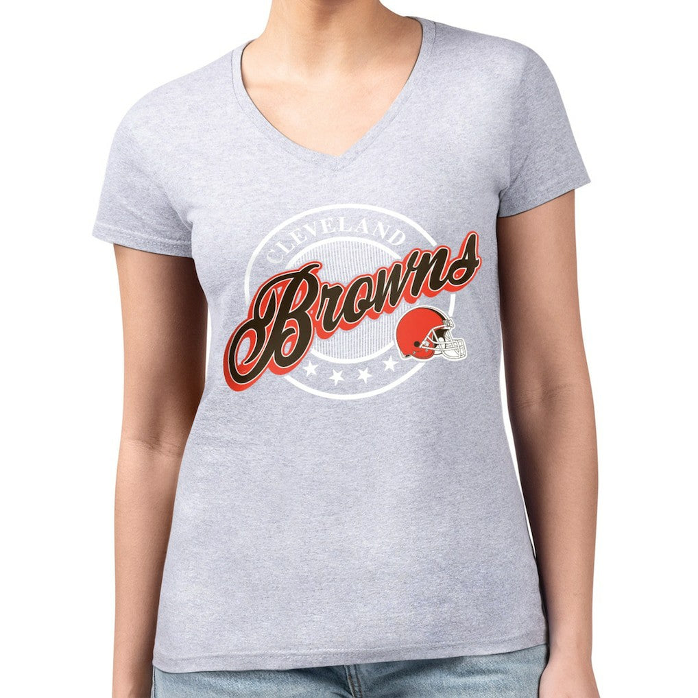 Cleveland Browns G-III 4Her by Carl Banks Women's Super-Slim Fit Lightweight Pinstripe Circle V-Neck T-Shirt - Gray on sale