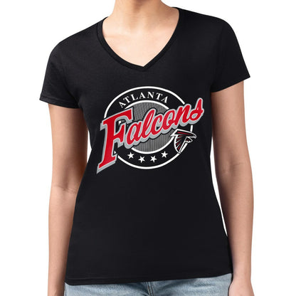 Atlanta Falcons G-III 4Her by Carl Banks Women's Super-Slim Fit Lightweight Pinstripe Circle V-Neck T-Shirt - Black cheap