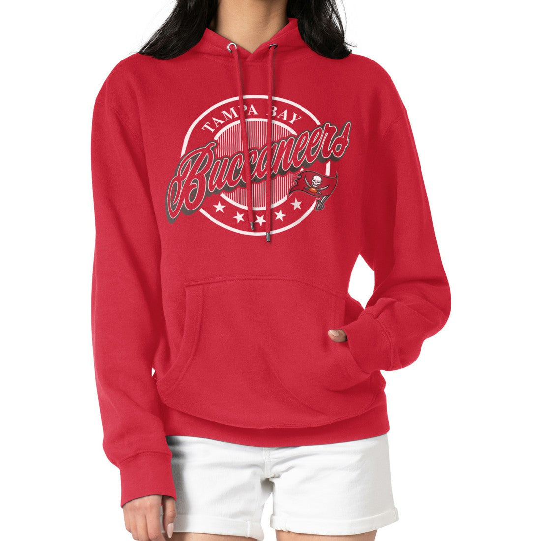 Tampa Bay Buccaneers G-III 4Her by Carl Banks Women's Pinstripe Circle Fleece Pullover Hoodie - Red online