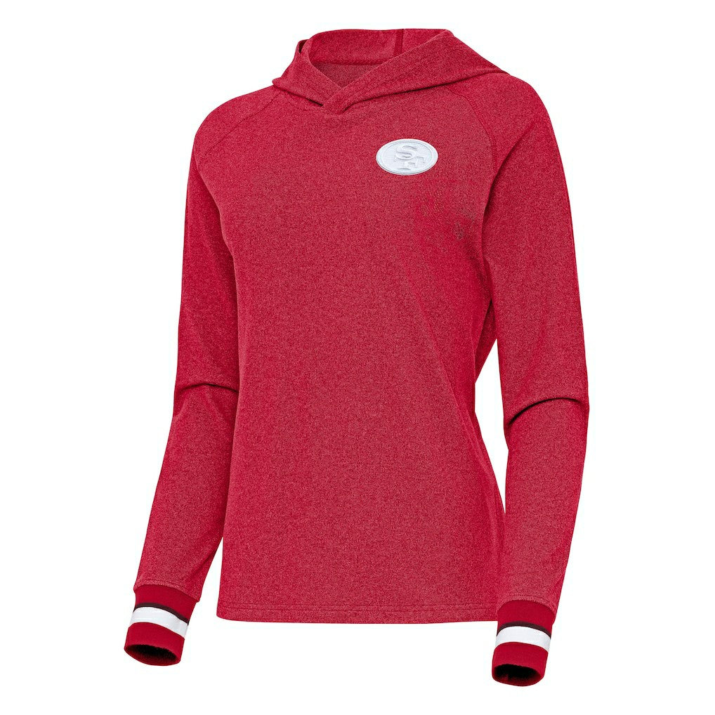 San Francisco 49ers Antigua Women's Trek Raglan Pullover Hoodie - Scarlet on sale