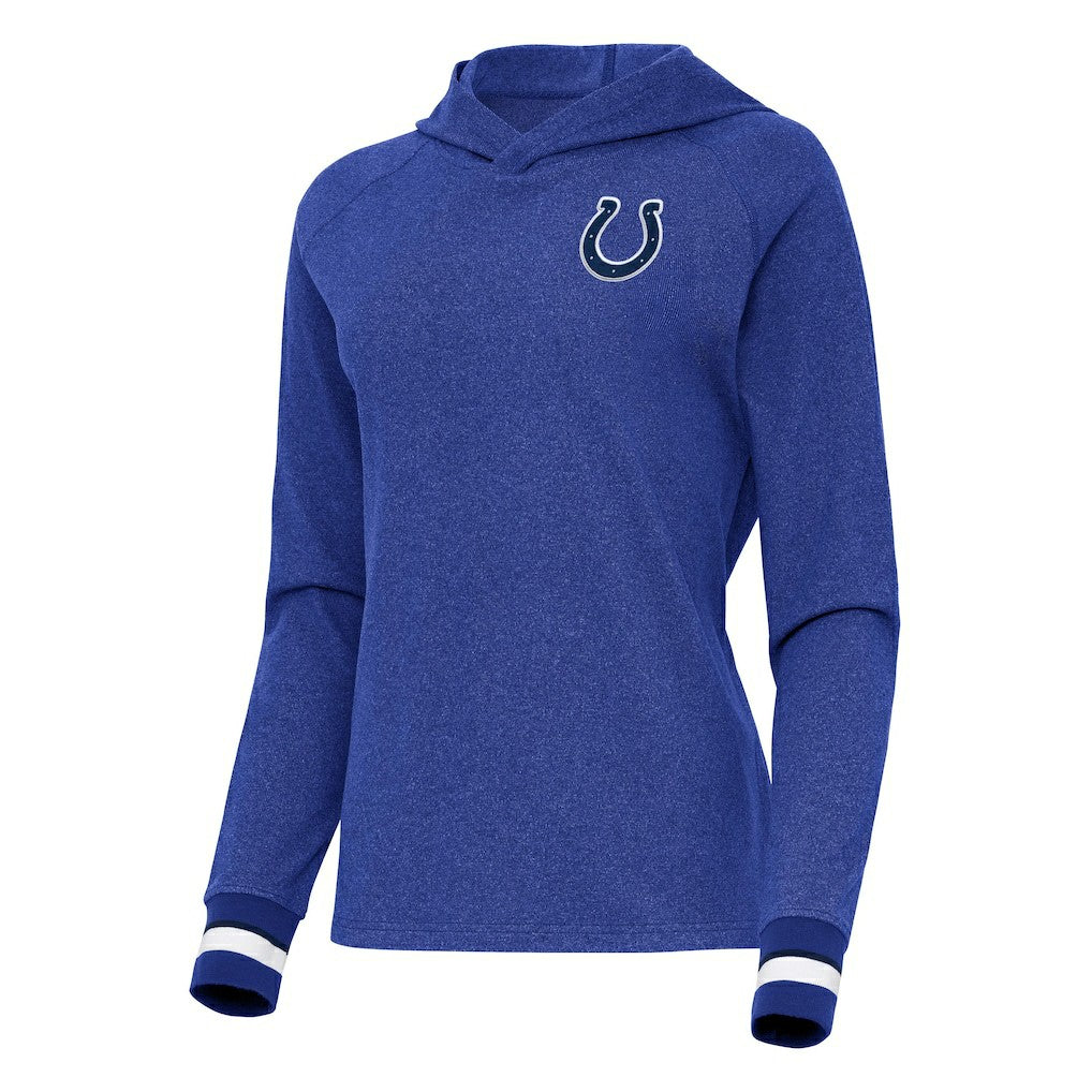 Indianapolis Colts Antigua Women's Trek Raglan Pullover Hoodie - Heather Royal on sale