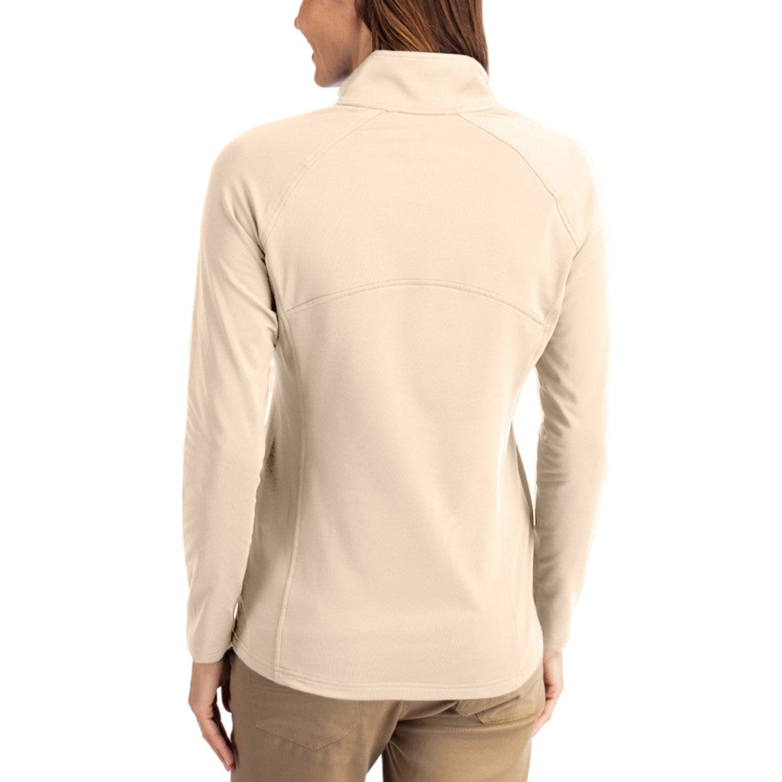 Denver Broncos Cutter & Buck Women's Adapt Eco Knit Stretch Recycled Raglan Half-Zip Pullover - Tan outlet