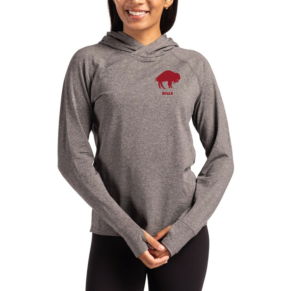 Buffalo Bills Cutter & Buck Women's Throwback Logo Adapt Knit Recycled Raglan Pullover Hoodie - Heather Charcoal on sale