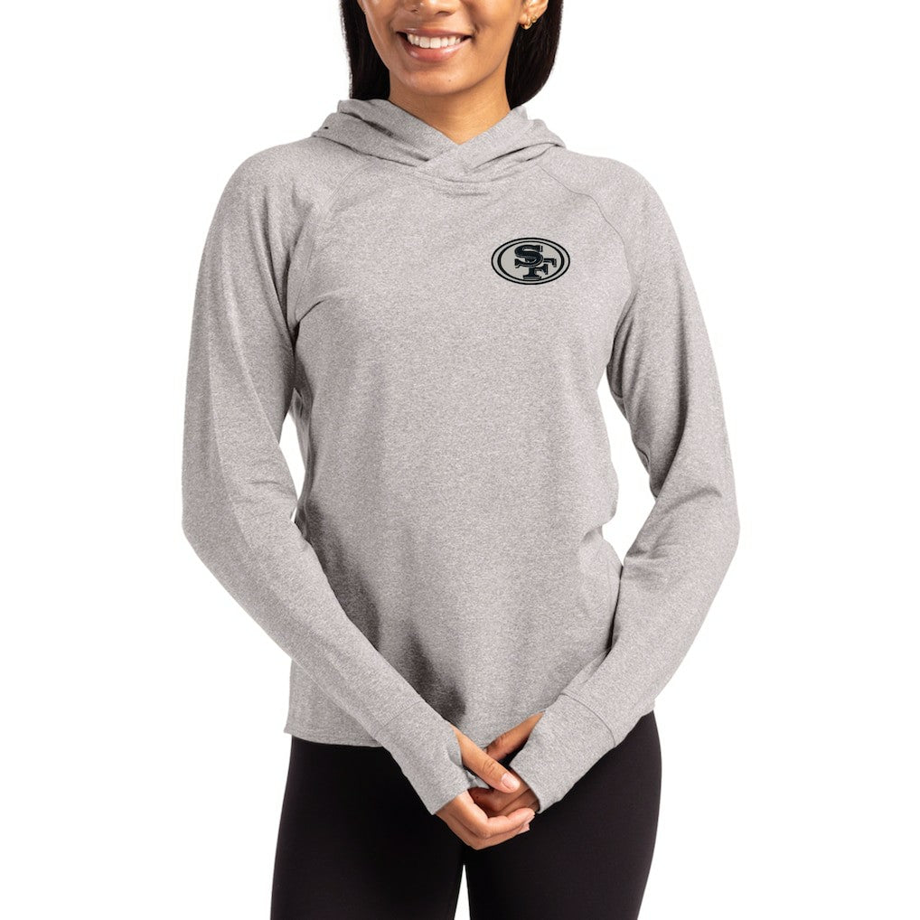 San Francisco 49ers Cutter & Buck Women's Tonal Logo Adapt Knit Recycled Raglan Pullover Hoodie - Heather Gray sale