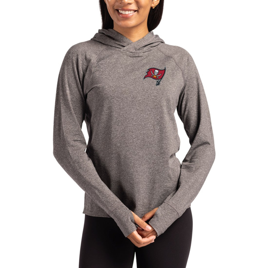 Tampa Bay Buccaneers Cutter & Buck Women's Primary Logo Adapt Knit Recycled Raglan Pullover Hoodie - Heather Charcoal discount