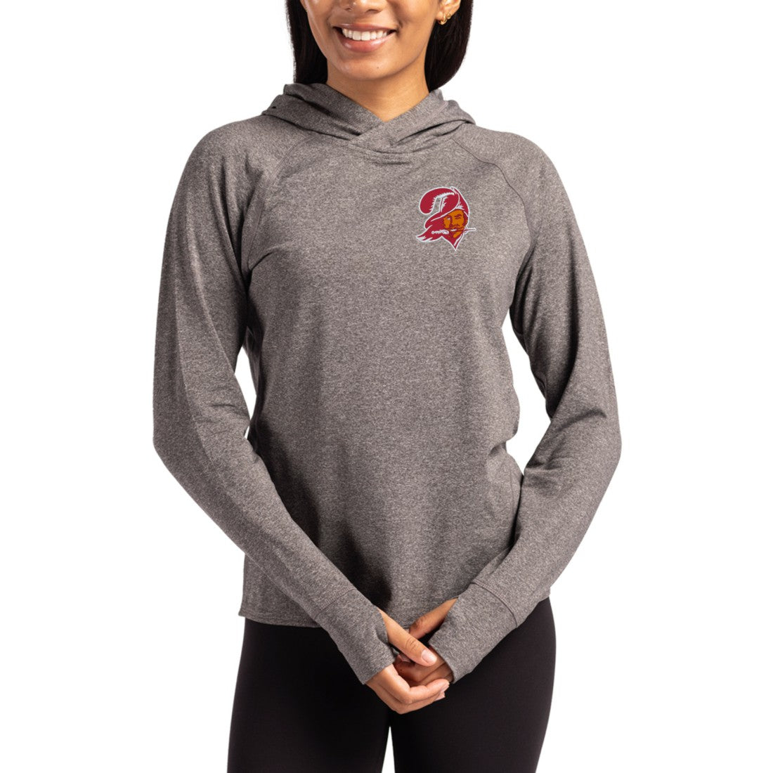 Tampa Bay Buccaneers Cutter & Buck Women's Throwback Logo Adapt Knit Recycled Raglan Pullover Hoodie - Heather Charcoal discount