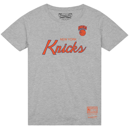 New York Knicks Big & Tall Hardwood Classics Vintage Wordmark T-Shirt - Heather Gray | Mitchell & Ness on sale