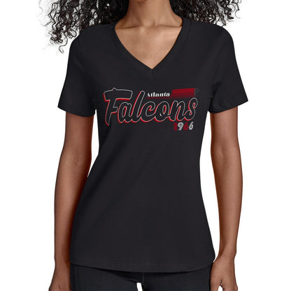 Atlanta Falcons Starter Women's Groovy Script V-Neck T-Shirt - Black on sale