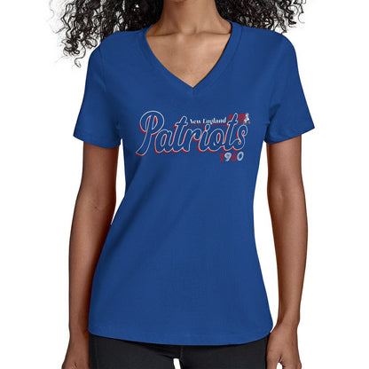New England Patriots Starter Women's Throwback Groovy Script V-Neck T-Shirt - Royal discount