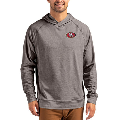 San Francisco 49ers Cutter & Buck Adapt Knit Recycled Raglan Pullover Hoodie - Heather Gray for sale