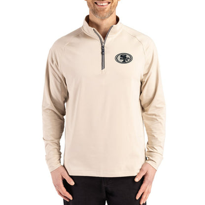 San Francisco 49ers Cutter & Buck Adapt Eco Knit Stretch Recycled Quarter-Zip Pullover - Tan outlet