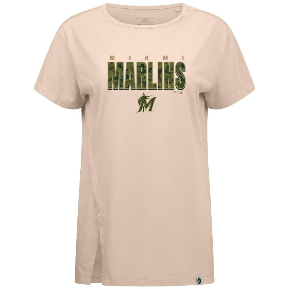 Miami Marlins Levelwear Women's Influx Protect W T-Shirt - Khaki