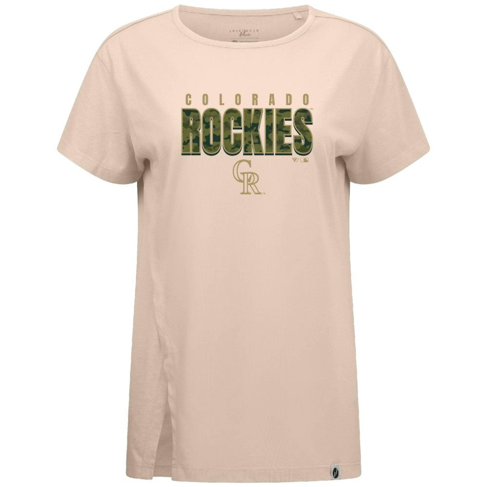 Colorado Rockies Levelwear Women's Influx Protect W T-Shirt - Khaki