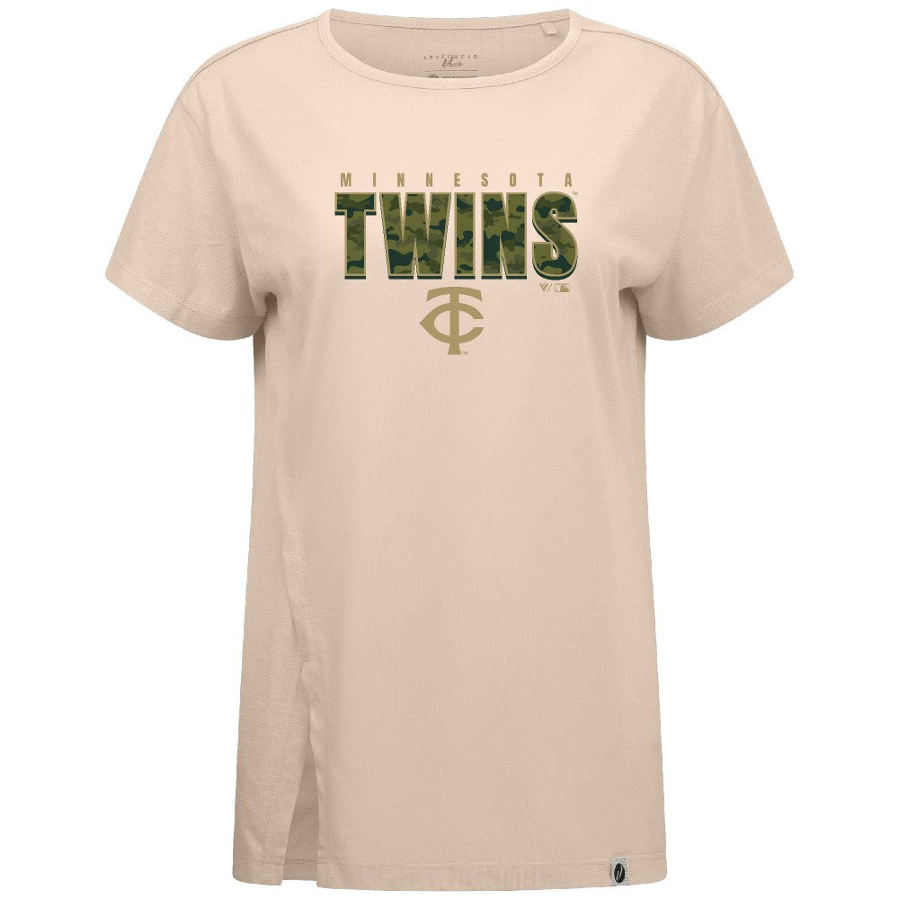 Minnesota Twins Levelwear Women's Influx Protect W T-Shirt - Khaki