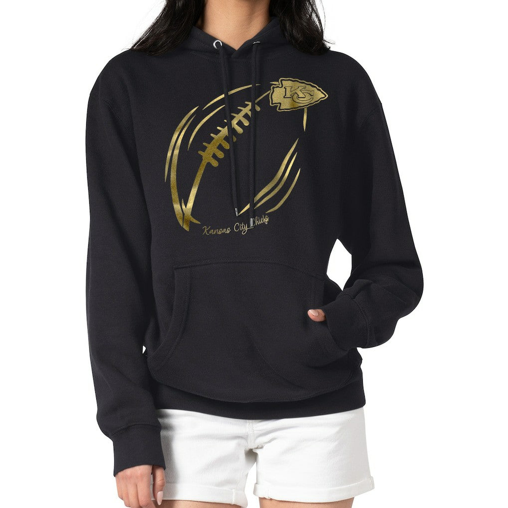 Kansas City Chiefs G-III 4Her by Carl Banks Women's Metallic Print Football Sketch Fleece Pullover Hoodie - Black cheap