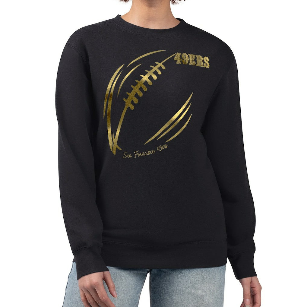 San Francisco 49ers G-III 4Her by Carl Banks Women's Metallic Print Football Sketch Fleece Crewneck Sweatshirt - Black discount