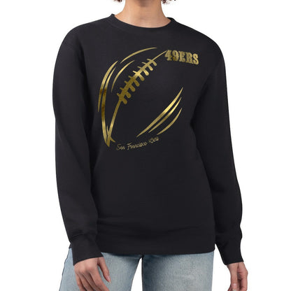 San Francisco 49ers G-III 4Her by Carl Banks Women's Metallic Print Football Sketch Fleece Crewneck Sweatshirt - Black discount