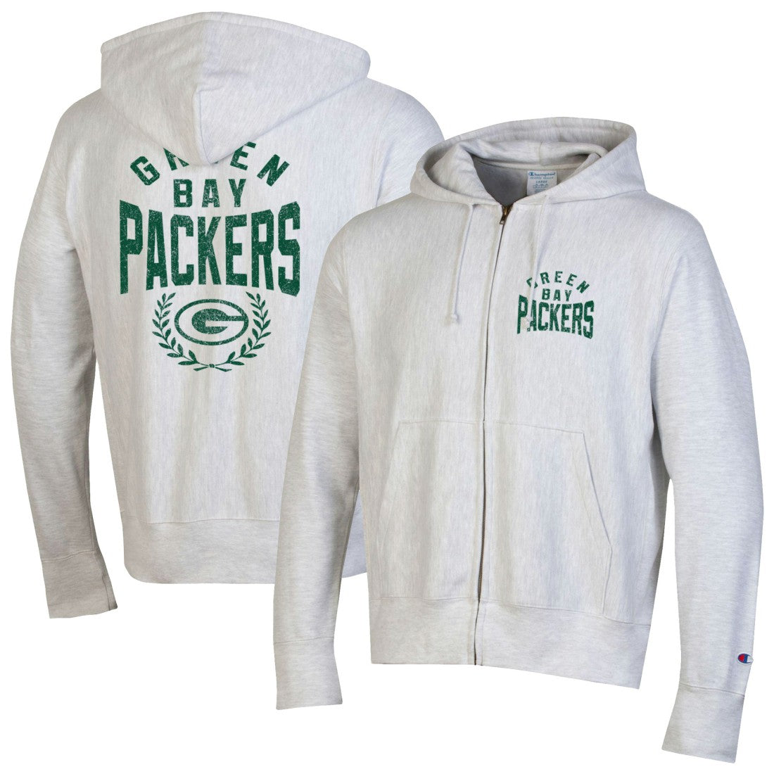 Green Bay Packers Champion Reverse Weave Full-Zip Hoodie - Heather Gray discount