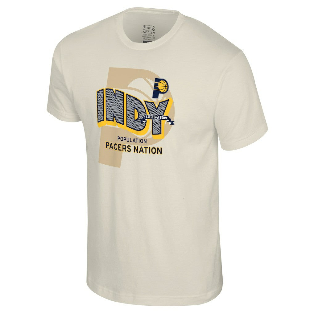 Indiana Pacers Stadium Essentials Unisex Greetings From T-Shirt - Natural discount