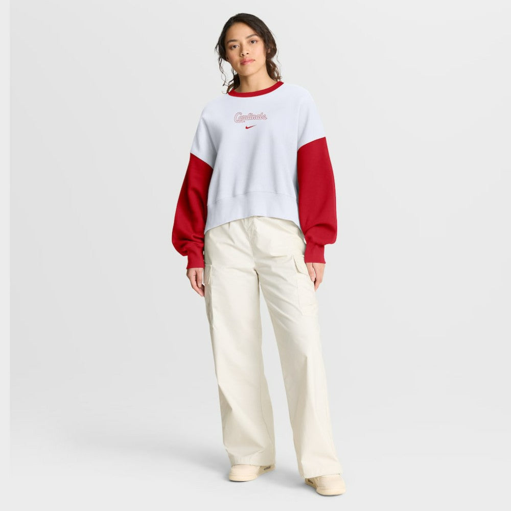 St. Louis Cardinals Women's Oversized High Hip Fleece Sweatshirt - White/Red | Nike
