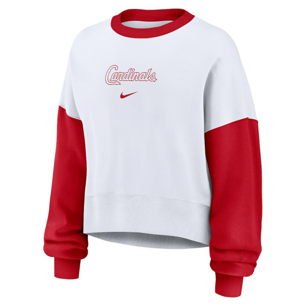 St. Louis Cardinals Women's Oversized High Hip Fleece Sweatshirt - White/Red | Nike
