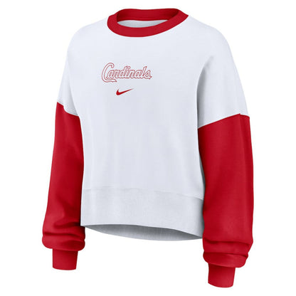 St. Louis Cardinals Women's Oversized High Hip Fleece Sweatshirt - White/Red | Nike