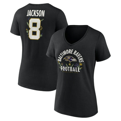 Lamar Jackson Baltimore Ravens Women's Floral Name & Number V-Neck T-Shirt - Black on sale