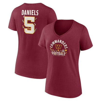 Jayden Daniels Washington Commanders Women's Floral Name & Number V-Neck T-Shirt - Garnet cheap