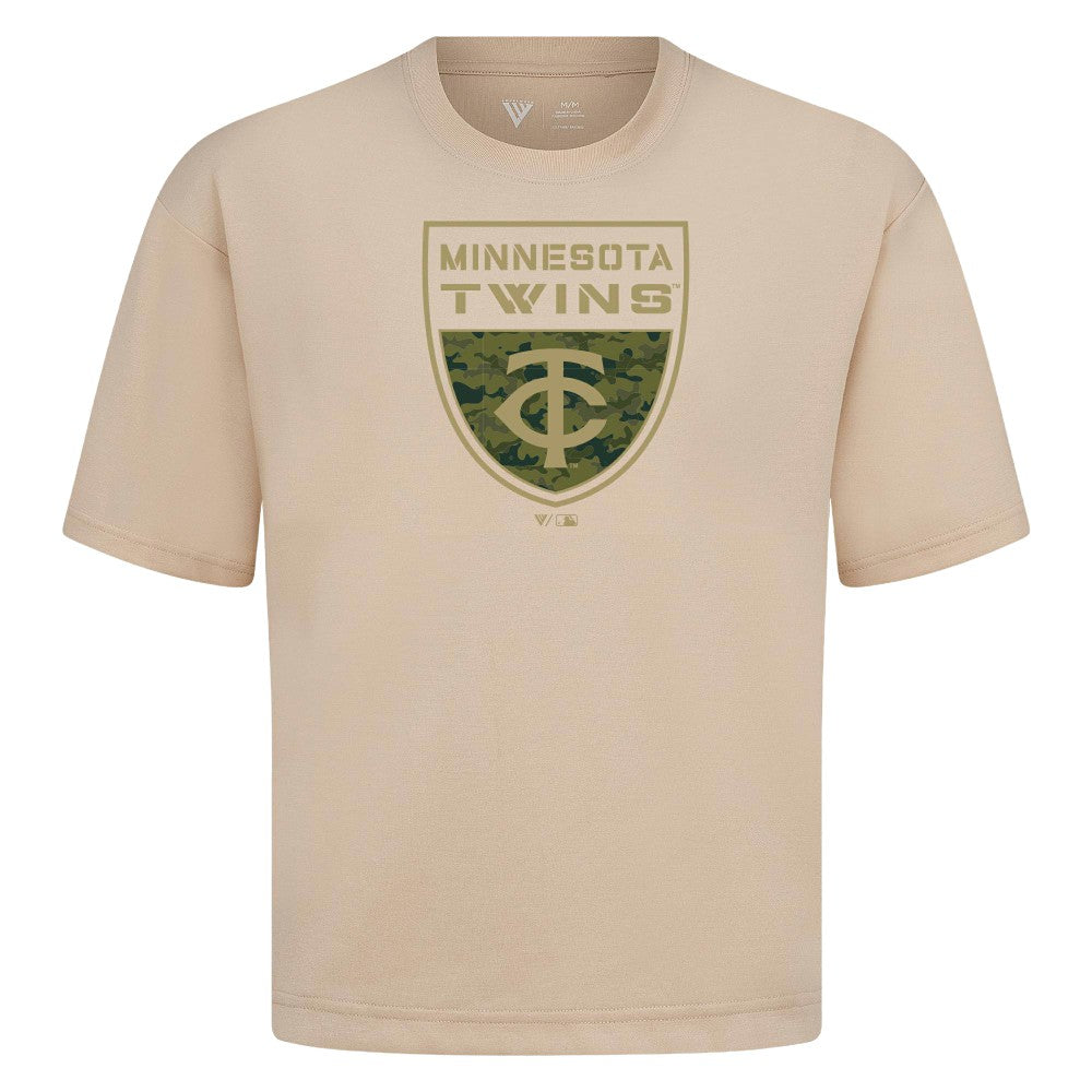 Minnesota Twins Levelwear Oversized Luxe Signature Knit Buckler T-Shirt - Khaki