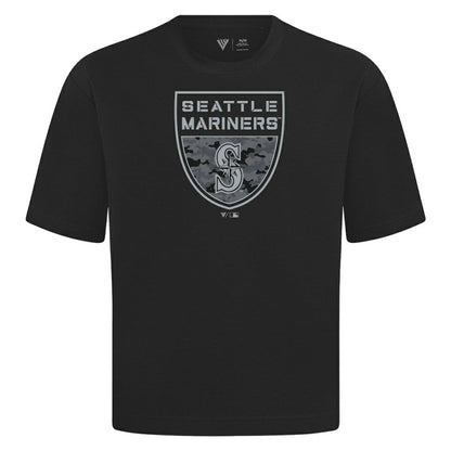 Seattle Mariners Levelwear Oversized Luxe Signature Knit Buckler T-Shirt - Black