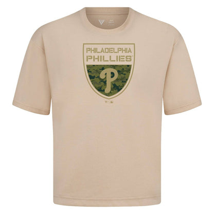 Philadelphia Phillies Levelwear Oversized Luxe Signature Knit Buckler T-Shirt - Khaki