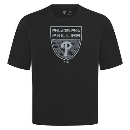 Philadelphia Phillies Levelwear Oversized Luxe Signature Knit Buckler T-Shirt - Black