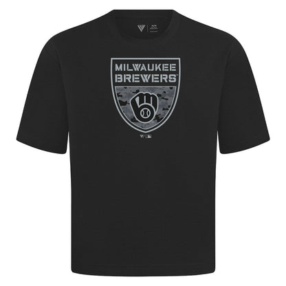 Milwaukee Brewers Levelwear Oversized Luxe Signature Knit Buckler T-Shirt - Black
