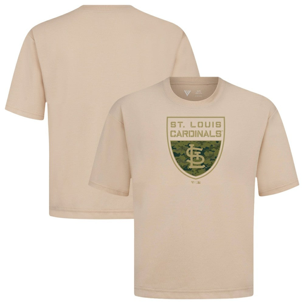 St. Louis Cardinals Levelwear Oversized Luxe Signature Knit Buckler T-Shirt - Khaki