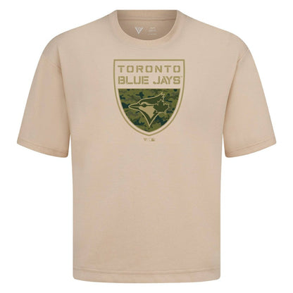 Toronto Blue Jays Levelwear Oversized Luxe Signature Knit Buckler T-Shirt - Khaki