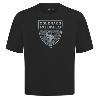 Colorado Rockies Levelwear Oversized Luxe Signature Knit Buckler T-Shirt - Black