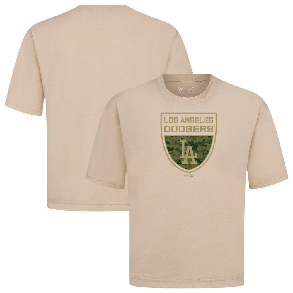 Los Angeles Dodgers Levelwear Oversized Luxe Signature Knit Buckler T-Shirt - Khaki