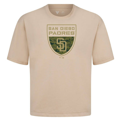 San Diego Padres Levelwear Oversized Luxe Signature Knit Buckler T-Shirt - Khaki