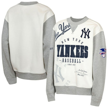 New York Yankees Outerstuff Youth Big League Power Hit Fleece Sweatshirt - Cream/Gray