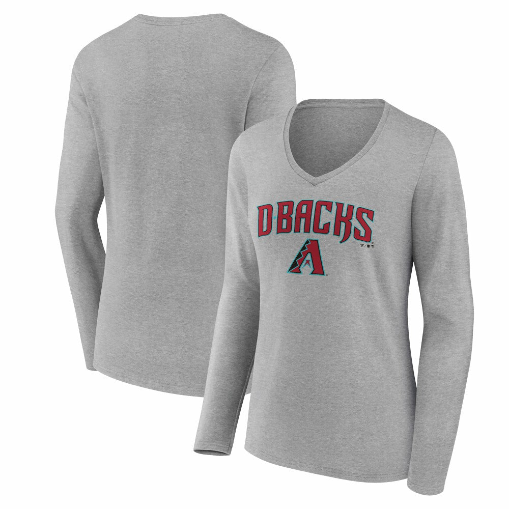 Arizona Diamondbacks Women's Team Lockup Long Sleeve V-Neck T-Shirt - Gray