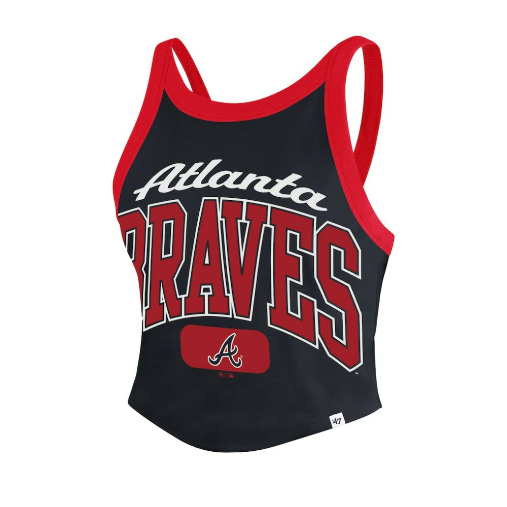 Atlanta Braves Women's Trendy Team Rally Sporty Cropped Racerback Tank Top - Black | 47 brand