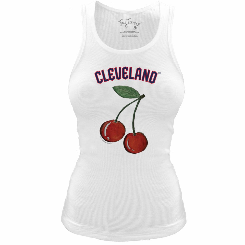 Cleveland Guardians Tiny Turnip Women's Fitted Cherries Tri-Blend Tank Top - White