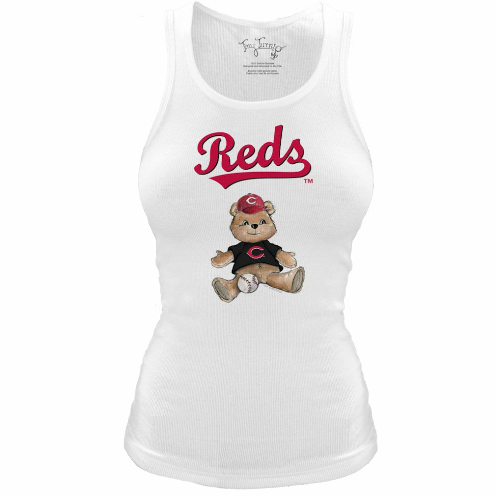 Cincinnati Reds Tiny Turnip Women's Fitted Teddy Bear Tri-Blend Tank Top - White