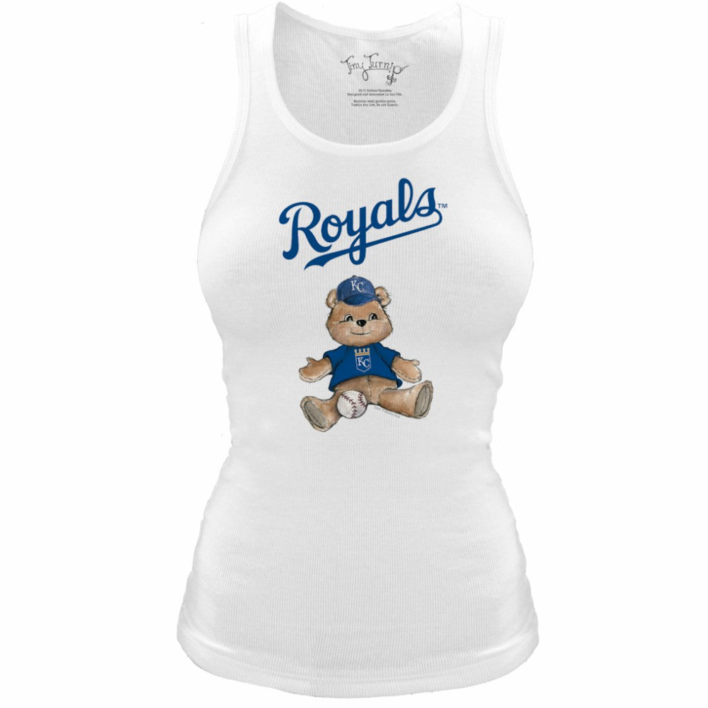 Kansas City Royals Tiny Turnip Women's Fitted Teddy Bear Tri-Blend Tank Top - White