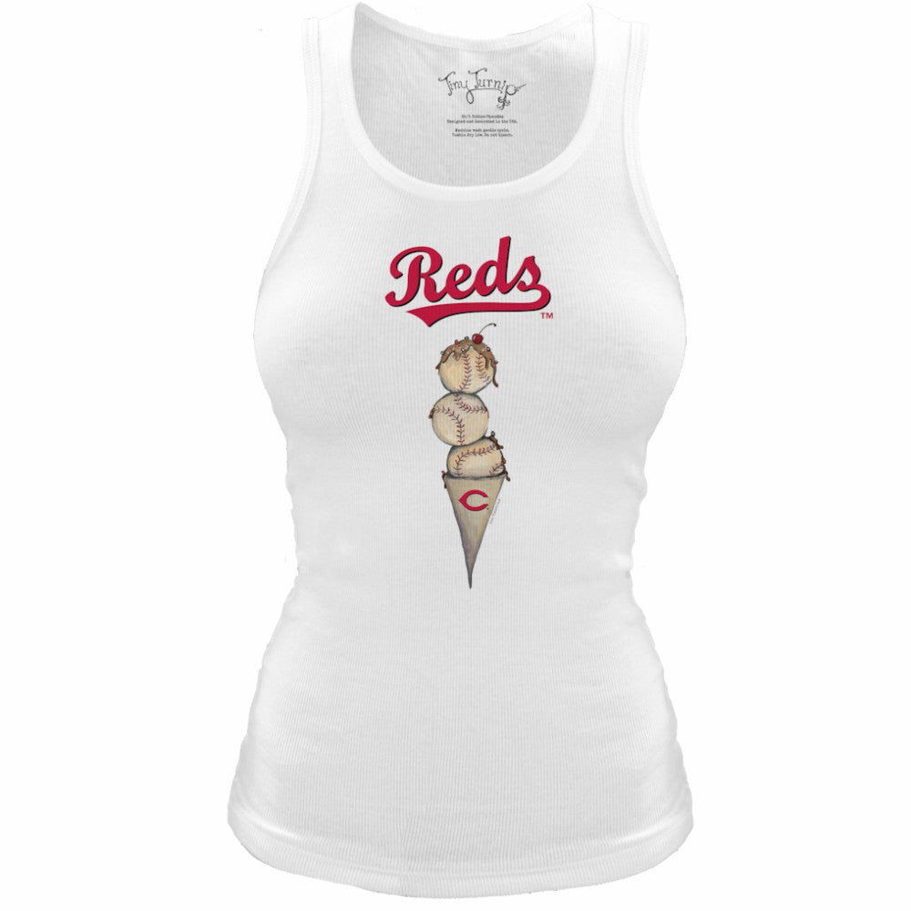 Cincinnati Reds Tiny Turnip Women's Fitted Triple Scoop Tri-Blend Tank Top - White
