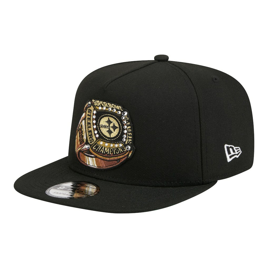Pittsburgh Steelers New Era Super Bowl Ring 9FIFTY A-Frame Adjustable Hat - Black for sale