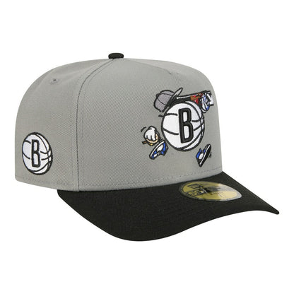 Brooklyn Nets Injection Cartoon Logo A-Frame 59FIFTY Fitted Hat - Gray | New Era outlet