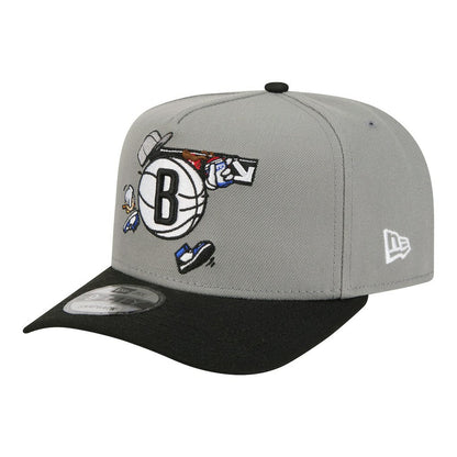 Brooklyn Nets Injection Cartoon Logo A-Frame 9FIFTY Adjustable Hat - Gray | New Era cheap